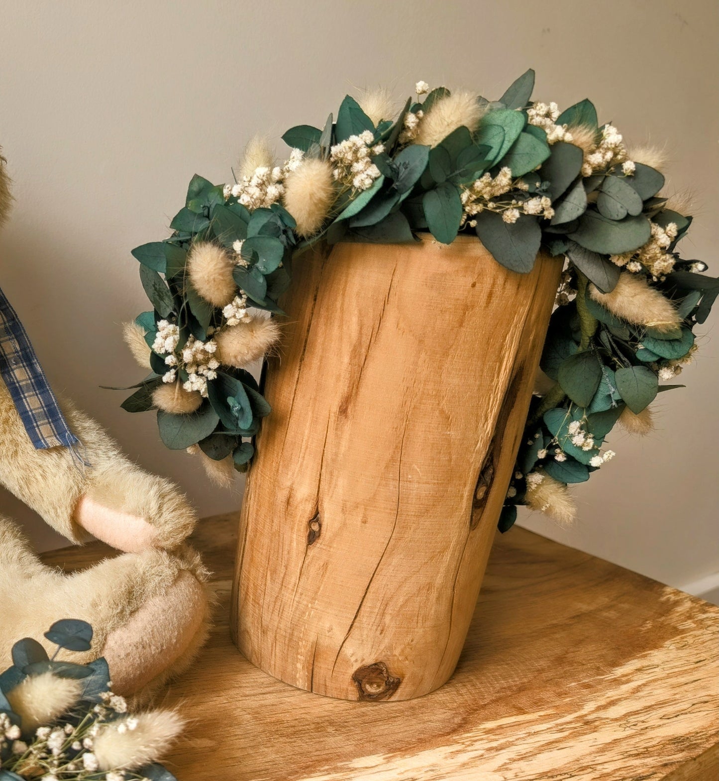 Dried Eucalyptus, Gypsophila and Bunny tail wedding headband