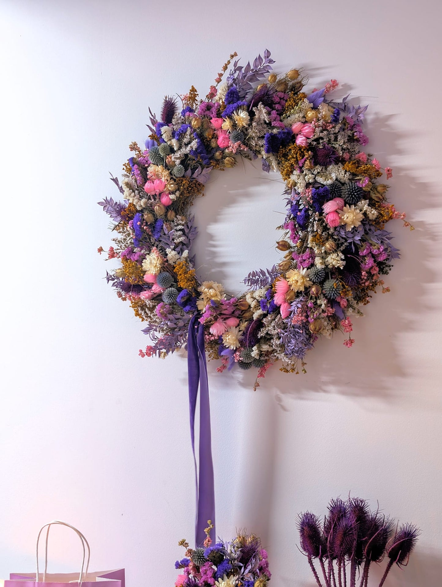 Scottish Thistle Pink and Purple wreath