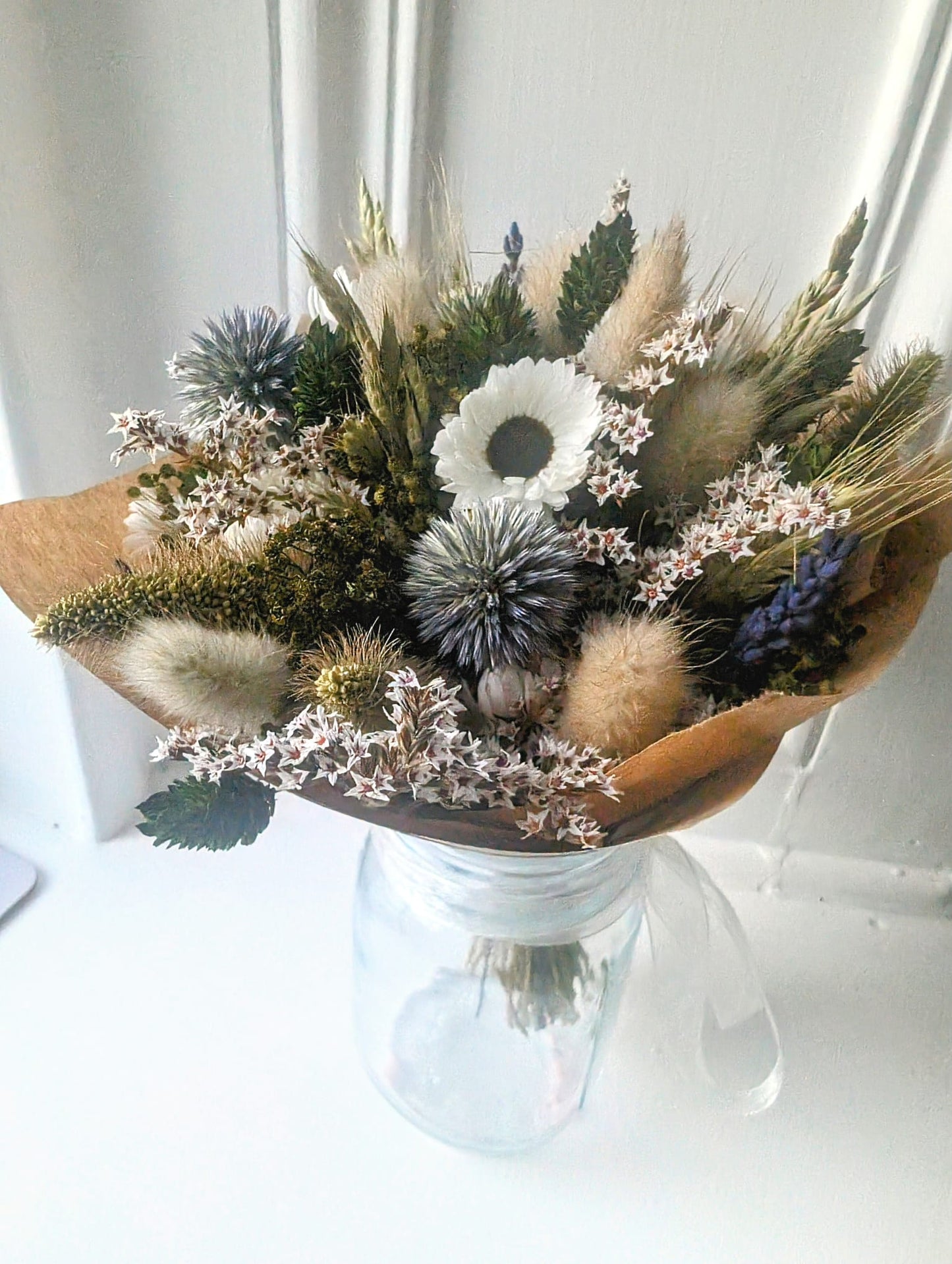 Mini jar of Scottish Globe Thistle & Dried Daisies