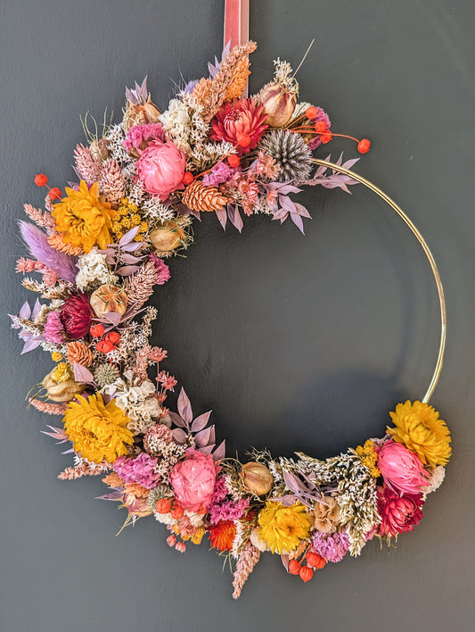 Spring dried flower hoop