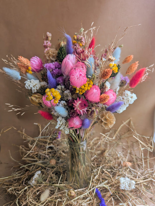 Warm Colourful Dried Flower Milk Bottle