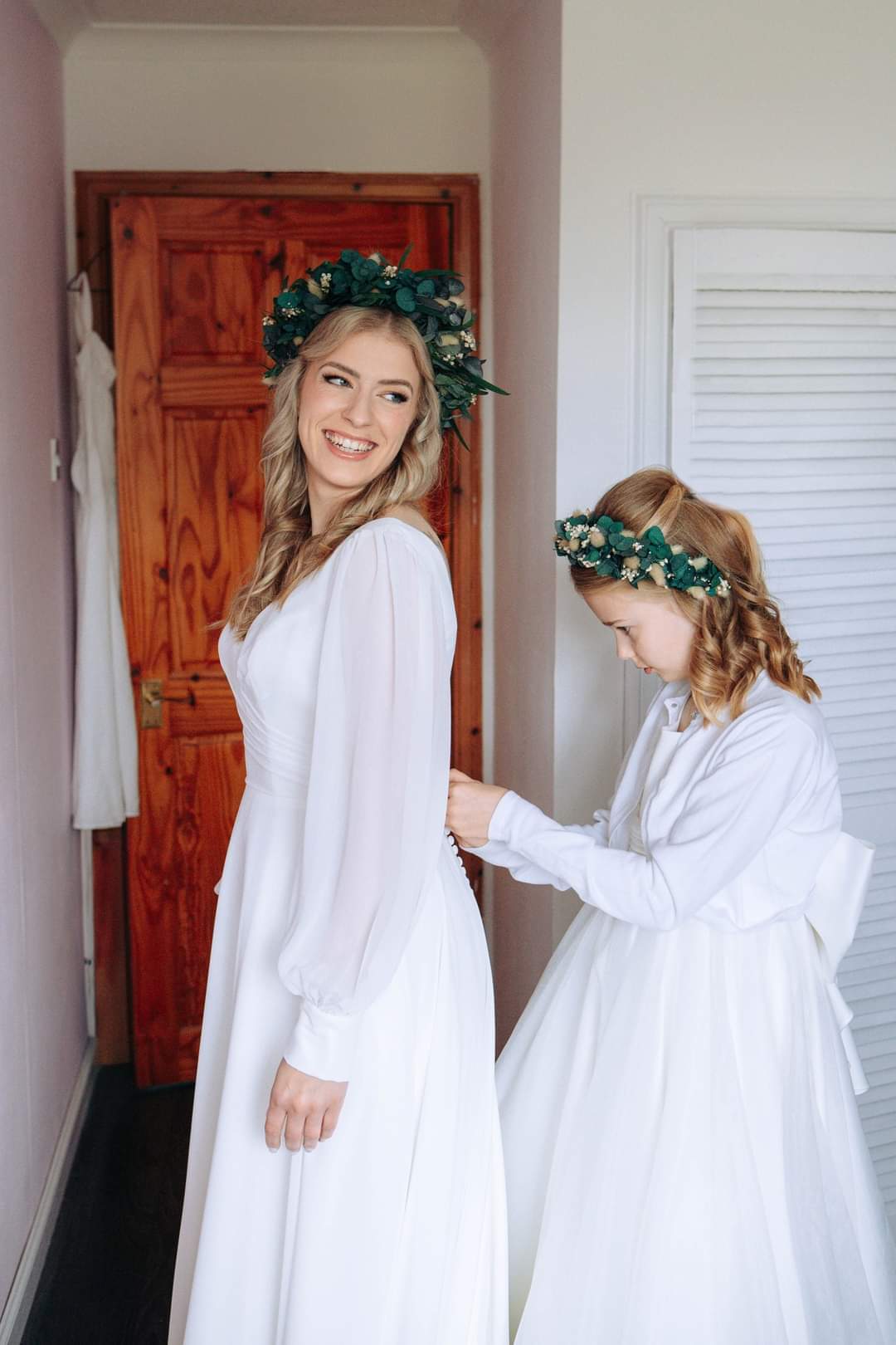 Dried Eucalyptus, Gypsophila and Bunny tail wedding headband