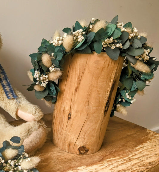 Dried Eucalyptus, Gypsophila and Bunny tail wedding headband