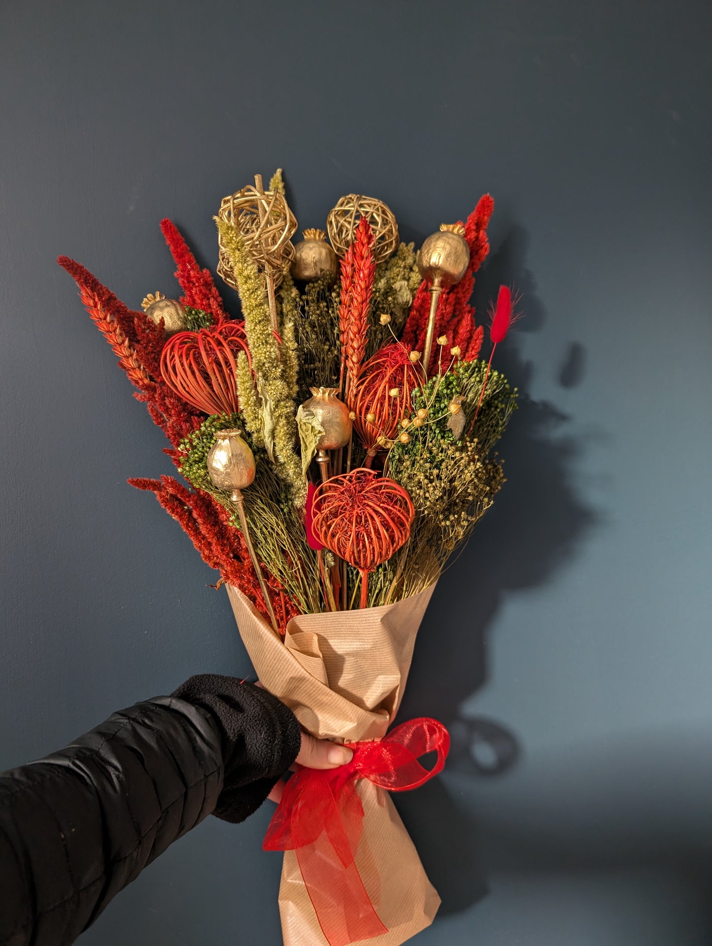 Large Green, red and gold bouquet