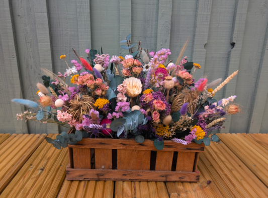 Wooden box of flowers