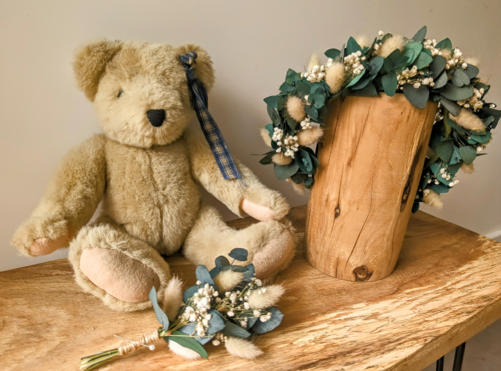 Dried Eucalyptus, Gypsophila and Bunny tail wedding headband