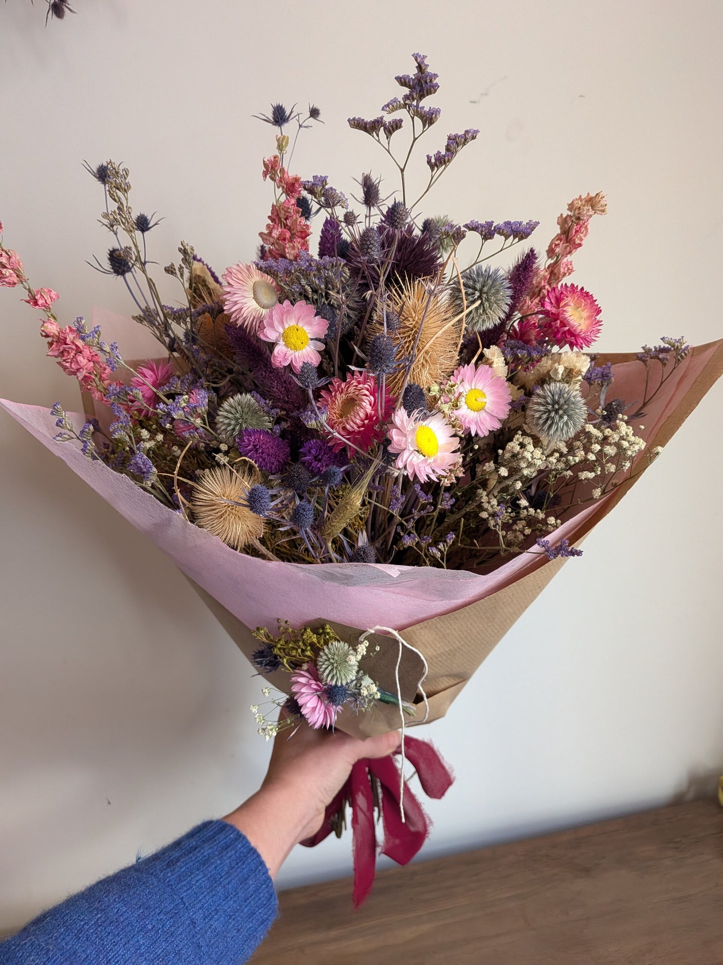 Pink and purple thistle bouquet
