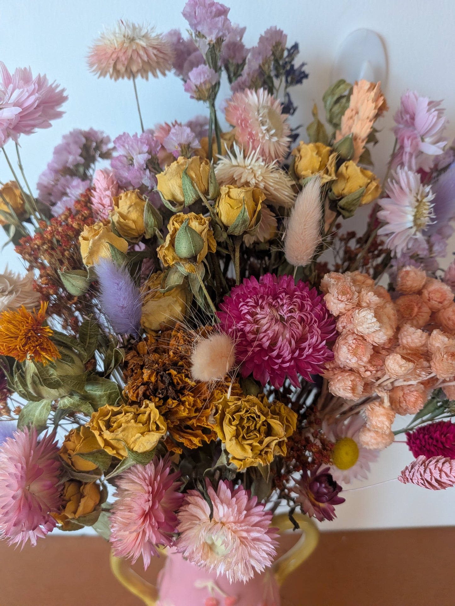 Whimsical Dried Flower Arrangement in Cherry Vase