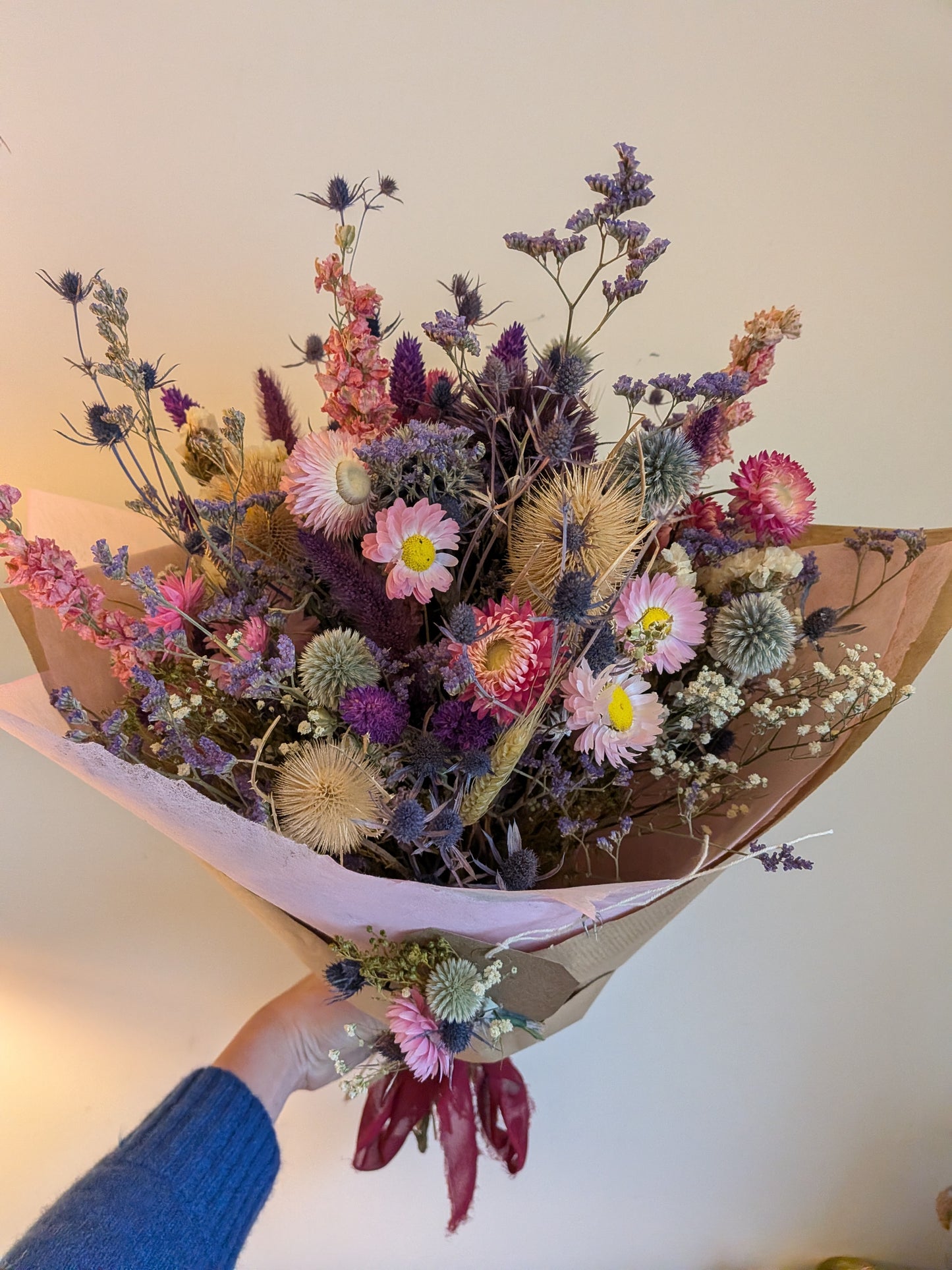 Pink and purple thistle bouquet
