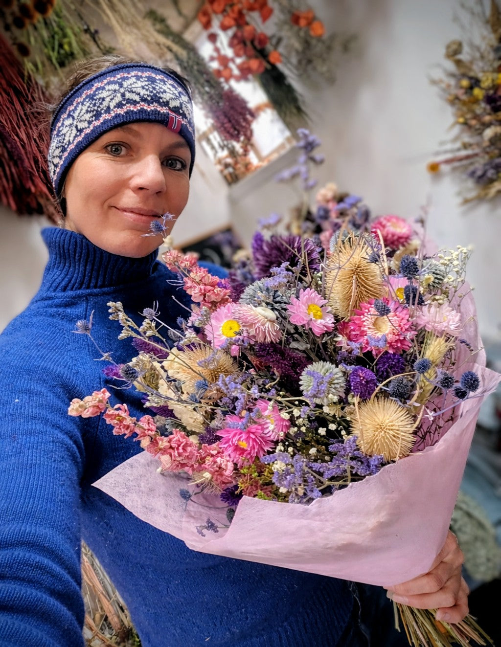 Pink and purple thistle bouquet