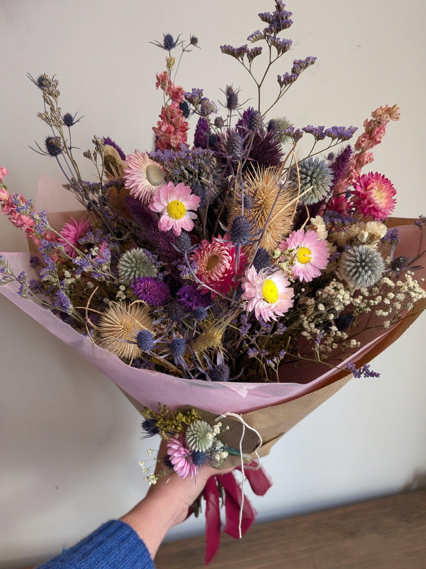 Pink and purple thistle bouquet